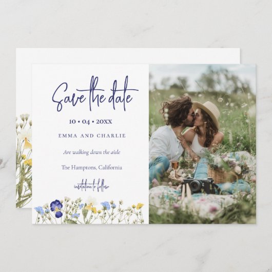 Save The Date Boho Fleur sauvage QR Code Elégant Mariage photo (Devant / Derrière)