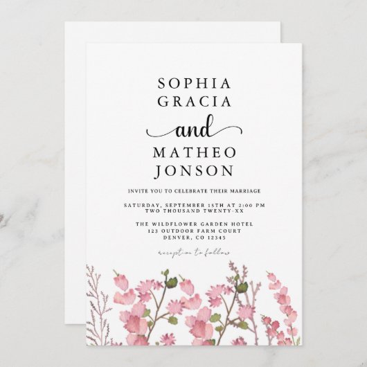 Save The Date Boho Fleur sauvage rose Jardin Élégant Fleur sauva (Devant / Derrière)