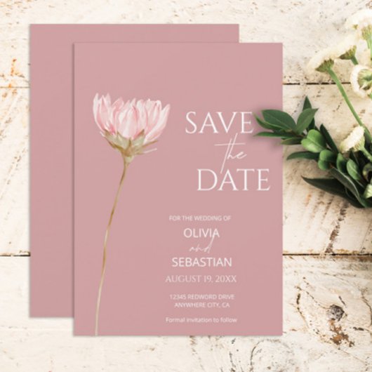 Save The Date Boho Fleur sauvage simple | Dusty Rose Mariage