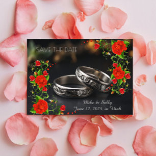 Save The Date Boho Fleurs Décoratives Rouges Mariage