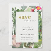 SAVE THE DATE BOHO FLEURS ROSES CACTUS DE DÉSERT FEUILLAGE AQUAR (Devant)