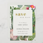 SAVE THE DATE BOHO FLEURS ROSES CACTUS DE DÉSERT FEUILLAGE AQUAR (Devant / Derrière)
