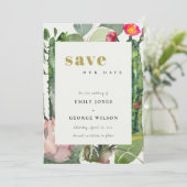 SAVE THE DATE BOHO FLEURS ROSES FEUILLAGE CACTUS DU DÉSERT ACRÉL (Debout devant)