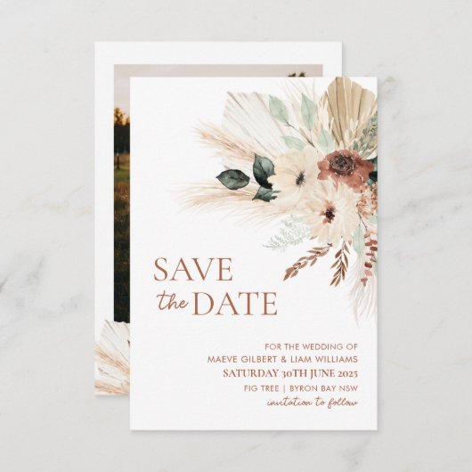 Save The Date Boho Fleurs Rustiques Enregistrer La Date MAEVE (Devant / Derrière)