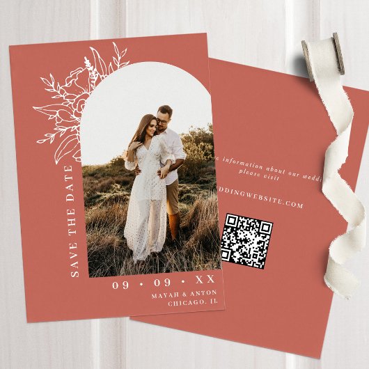 Save The Date Boho Floral Arch Photo Terracotta Mariage