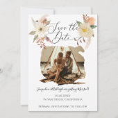 Save The Date BOHO Floral Fall Folid Aquarelle Blanc Photo (Devant)