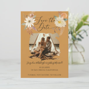 Save The Date BOHO Floral Fall Folid Mustard Gold Earthy Photo