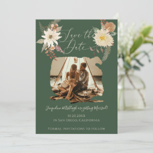 Save The Date BOHO Floral Fall Watercolor Forest Green Photo