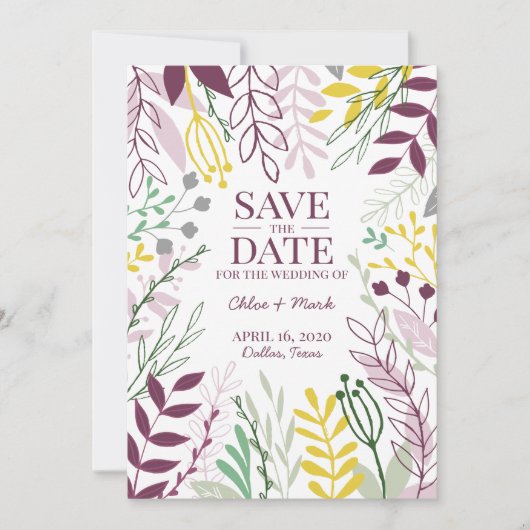 Save The Date Boho Floral Jardin été Automne Cassis safran (Devant)