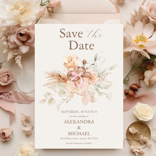 Save The Date Boho Floral Mariage occidental