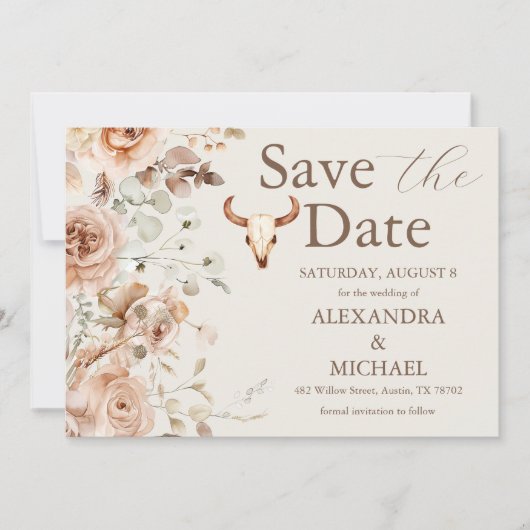 Save The Date Boho Floral Mariage Occidental Enregistrer La Date (Devant)
