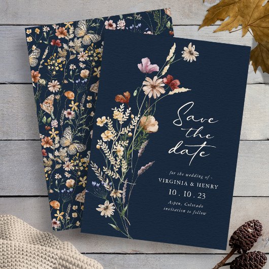 Save The Date Boho Floral Navy Sauvez La Date