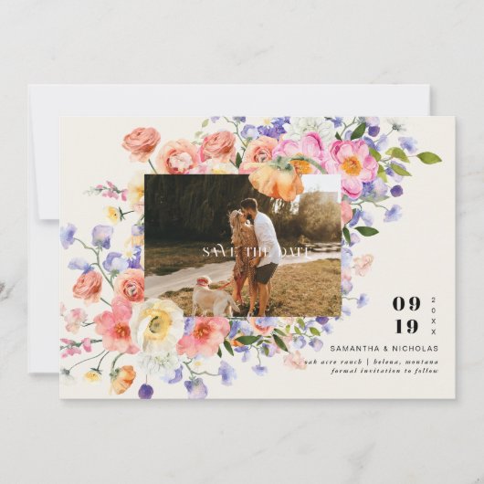 Save The Date Boho Floral | Photo du Fleur sauvage Enregistrer l (Devant)
