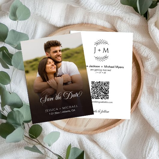 Save The Date Boho Floral Photo Gradiant Calligraphie