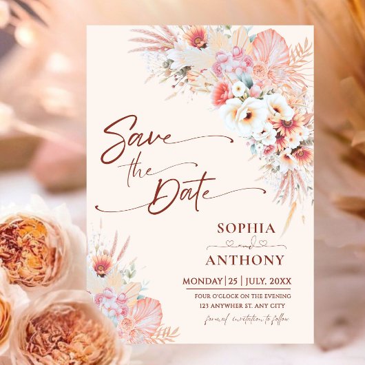 Save The Date Boho Floral QR Code Enregistrer la date | Brosse