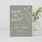 Save The Date Boho Floral Sage Vert Botanique Enregistrer La Dat (Debout devant)