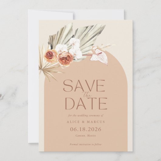 Save The Date Boho Floral Terracotta Mariage Enregistrer La Date (Devant)