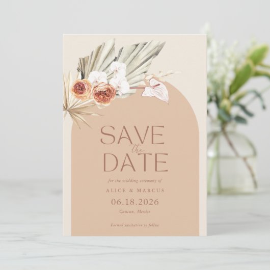 Save The Date Boho Floral Terracotta Mariage Enregistrer La Date (Debout devant)