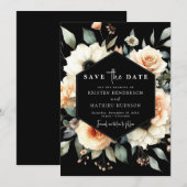 Save The Date Boho Flowers Peach Mariage (Devant / Derrière)