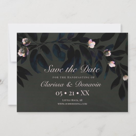 Save The Date Boho foncé Floral Feuilles à la main Enregistrer l (Devant)