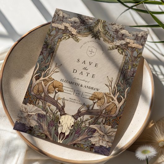 Save The Date Boho Forest Antler Wedding