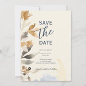 Save The Date Boho Gold Navy Blue Winter Floral Mariage (Devant)