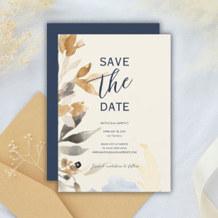 Save The Date Boho Gold Navy Blue Winter Floral Mariage