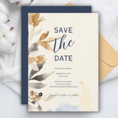 Save The Date Boho Gold Navy Blue Winter Floral Mariage