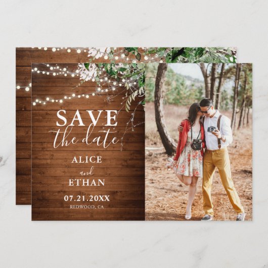 Save The Date Boho Green Calligraphy Photo Enregistrer La Date (Devant / Derrière)