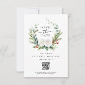 Save The Date Boho Green Foliage QR Code Mariage (Devant)