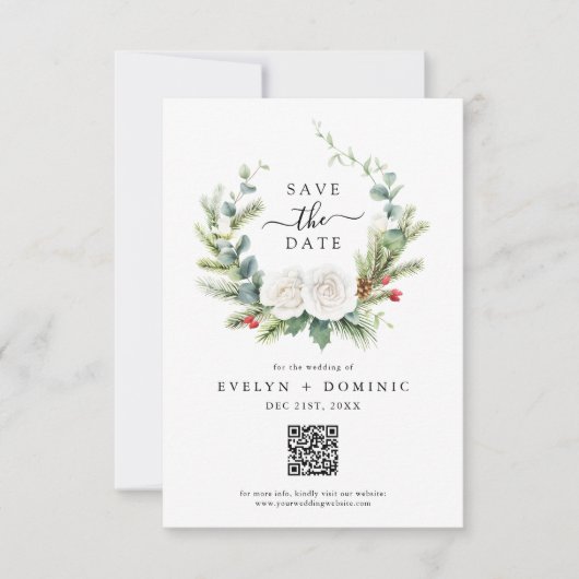 Save The Date Boho Green Foliage QR Code Mariage (Devant)