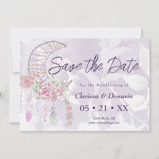 Save The Date Boho Handfasing Moon Phase Dreamcatcher (Devant)