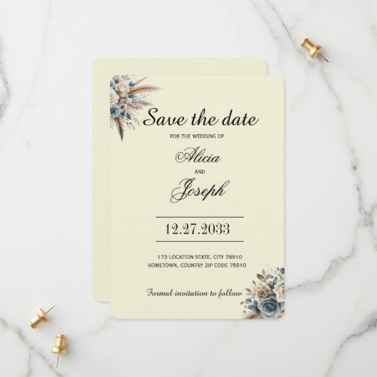 Save The Date Boho Herbe de Pampas Enregistrer la Date (Devant/Arrière en situation)