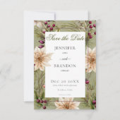 Save The Date Boho Hiver Végétation Boughs Vert Sage (Devant)