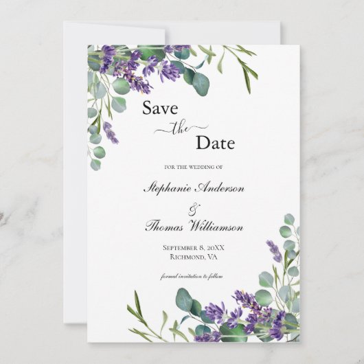 Save The Date Boho Lavender Eucalyptus Elégant code QR moderne (Devant)