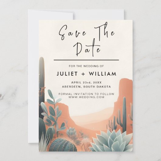 Save The Date Boho Leaf Desert Cactus Succulent Mariage (Devant)