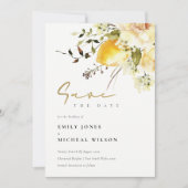 Save The Date Boho Lemon Aquarelle jaune Mariage floral (Devant)