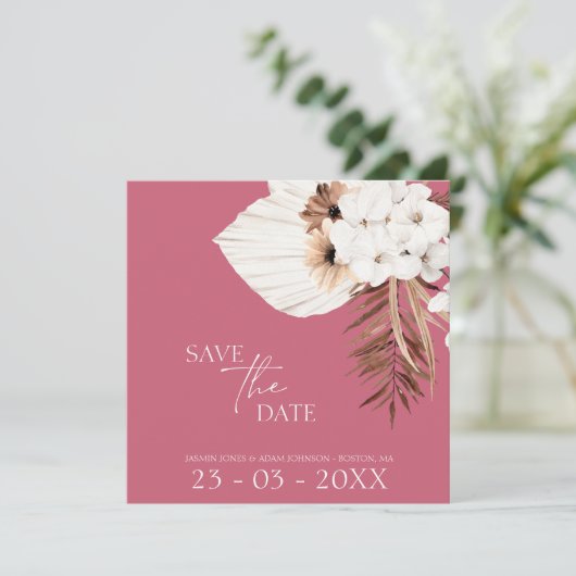 Save The Date Boho Magenta Rose Pampas Mariage en herbe (Debout devant)
