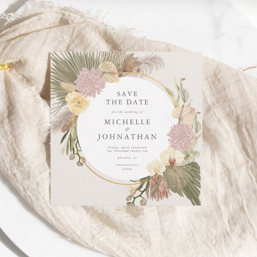 Save The Date Boho Mariage Pampas Grass Palm Orchid