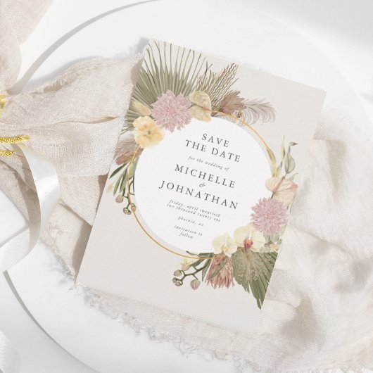 Save The Date Boho Mariage Pampas Grass Palm Orchid Floral