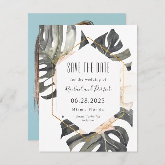 Save The Date Boho Mariage tropical Sauvez la Date avec la Photo (Devant / Derrière)