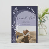 Save The Date Boho marine bleu photo noms script arch mariage (Debout devant)
