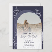 Save The Date Boho marine bleu photo noms script arch mariage (Dos)