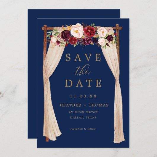 Save The Date Boho Marine Marsala Fleurs Arch or Floral (Devant / Derrière)