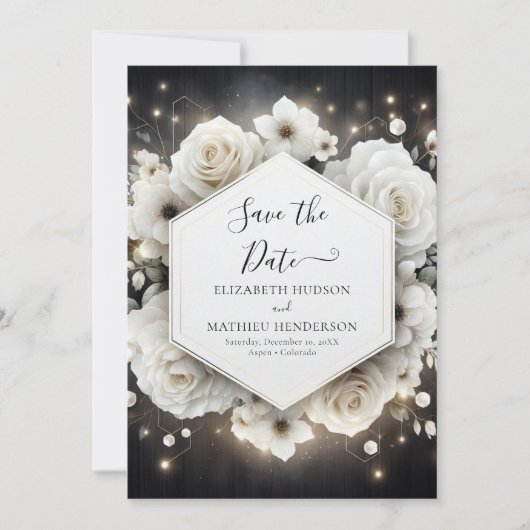 Save The Date Boho Minimal Rose blanche Mariage (Devant)