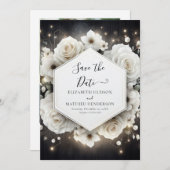 Save The Date Boho Minimal Rose blanche Mariage (Devant / Derrière)