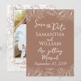 Save The Date Boho Mocha Mousse Floral Moderne Photo Mariage