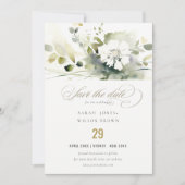 Save The Date Boho moderne Abstrait vert blanc Mariage floral (Devant)