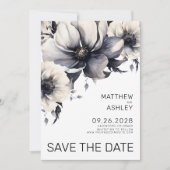 Save The Date Boho moderne Elégant noir blanc Mariage floral (Devant)