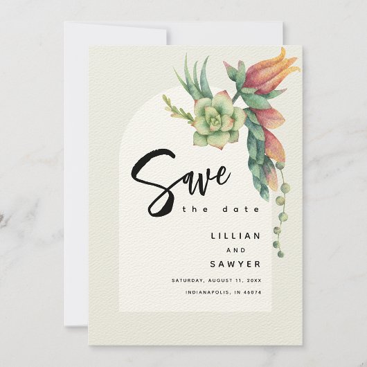 Save The Date Boho Moderne Floral Botanique Succulent Ecru Sent